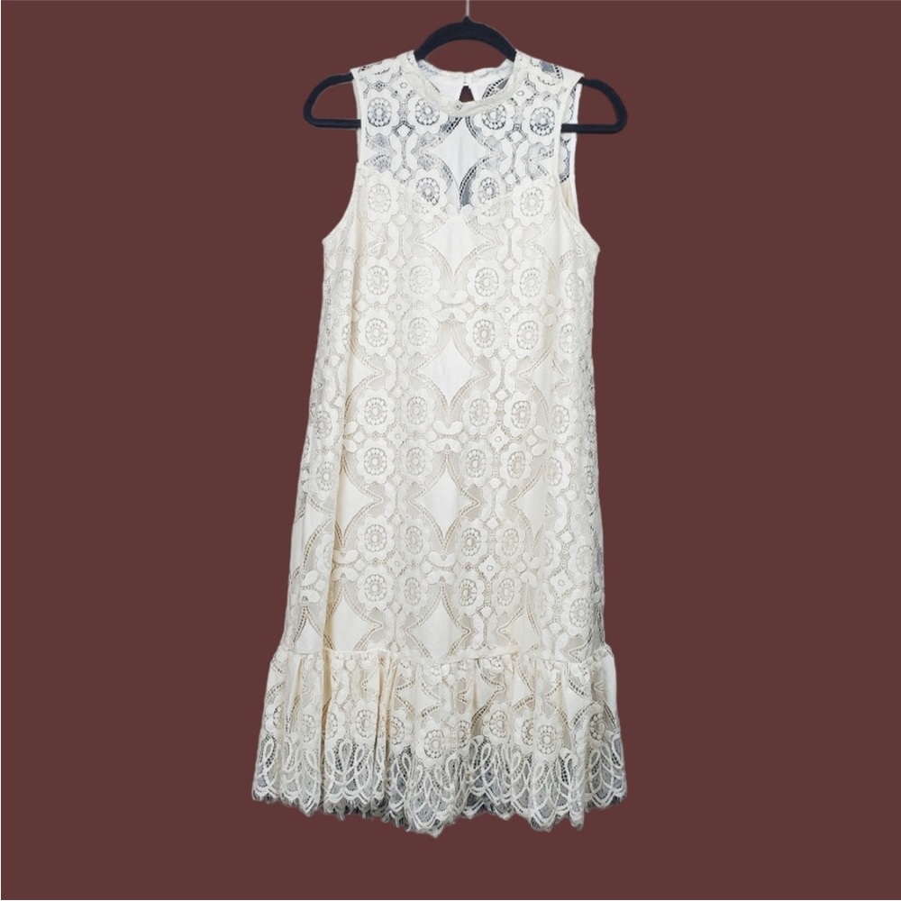 Anthropologie Floreat Manon sleeveless ivory lace shift dress size 6 - Picture 5 of 7